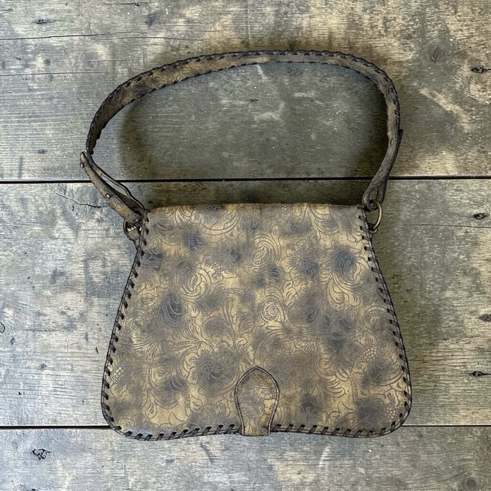 Tooled Leather Purse Handbag Shoulder Bag Braided Floral
